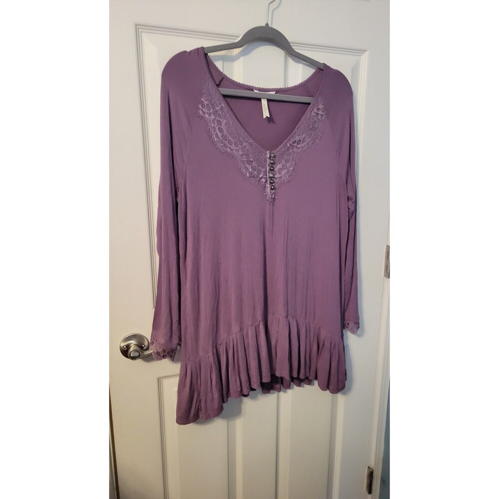 Matilda Jane Seasonal Goods Purple Lace Trim Ruffle Hem Tunic Top Size L